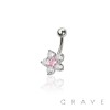 316L SURGICAL STEEL STAR FLOWER PINK CZ NON DANGLE BELLY BUTTON NAVEL RING 